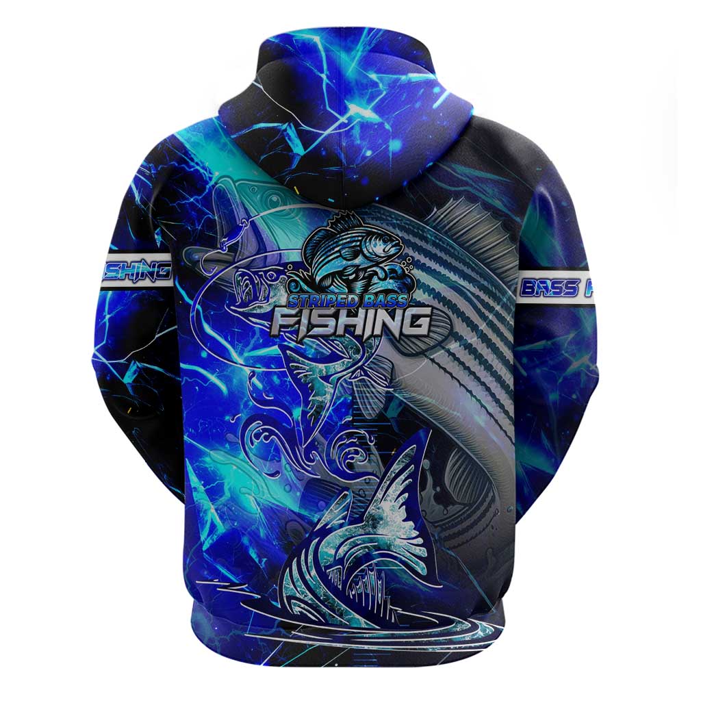 Blue Lightning Striped Bass Zip Hoodie Power Surge Fishing Hook Electric Print - Wonder Print Shop