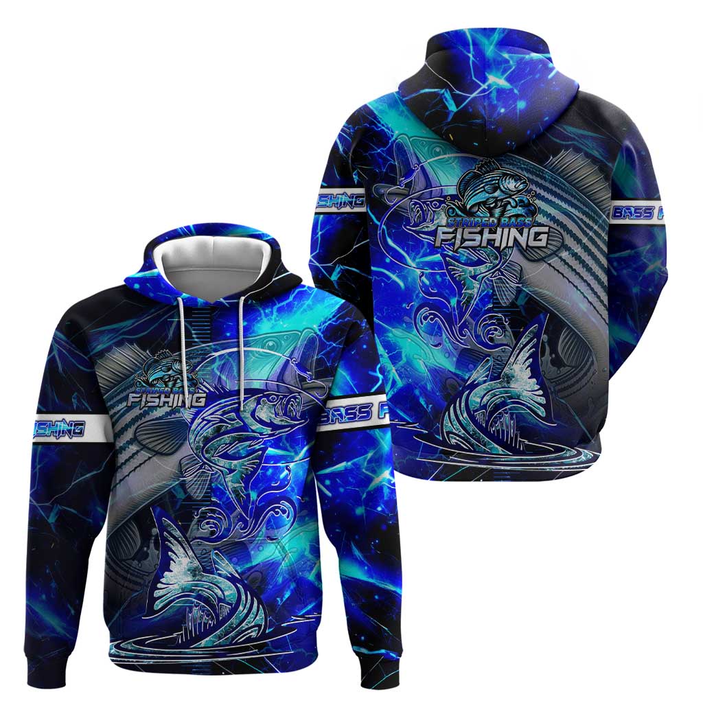 Blue Lightning Striped Bass Zip Hoodie Power Surge Fishing Hook Electric Print - Wonder Print Shop