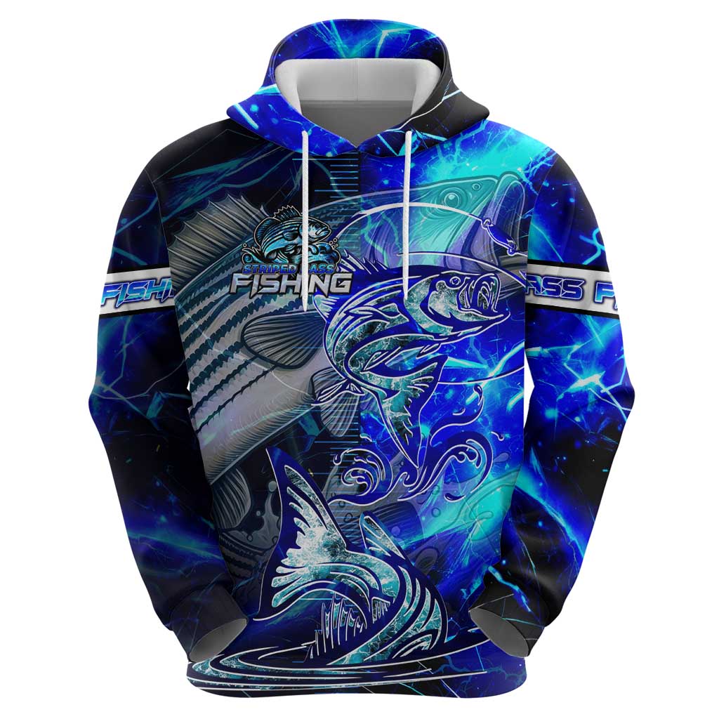 Blue Lightning Striped Bass Zip Hoodie Power Surge Fishing Hook Electric Print - Wonder Print Shop