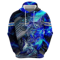 Blue Lightning Striped Bass Zip Hoodie Power Surge Fishing Hook Electric Print - Wonder Print Shop