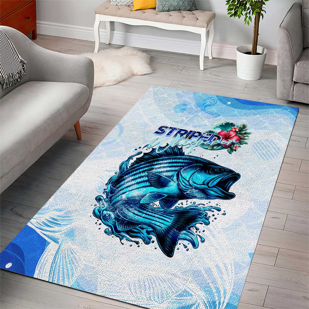 Striped Bass Whisperer Area Rug Tropical Wave Fishing Design - Wonder Print Shop
