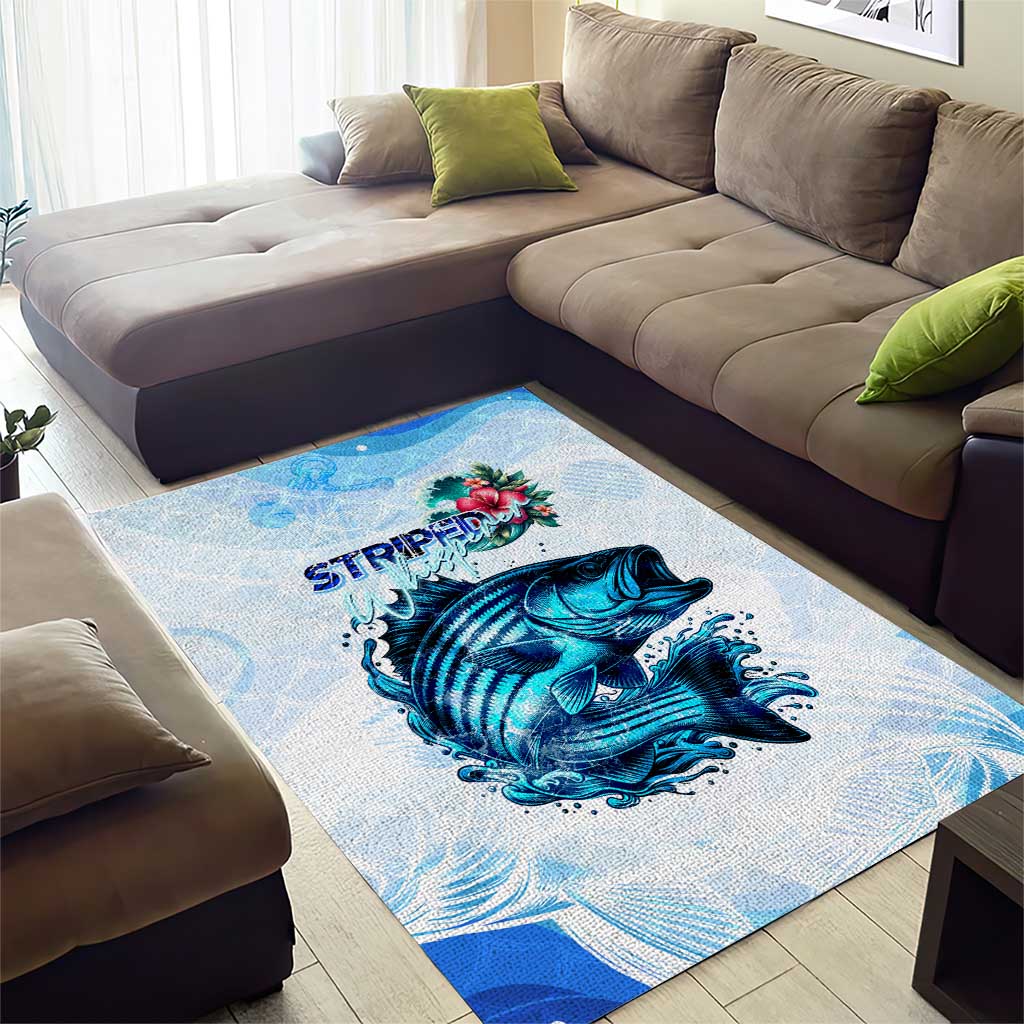 Striped Bass Whisperer Area Rug Tropical Wave Fishing Design - Wonder Print Shop