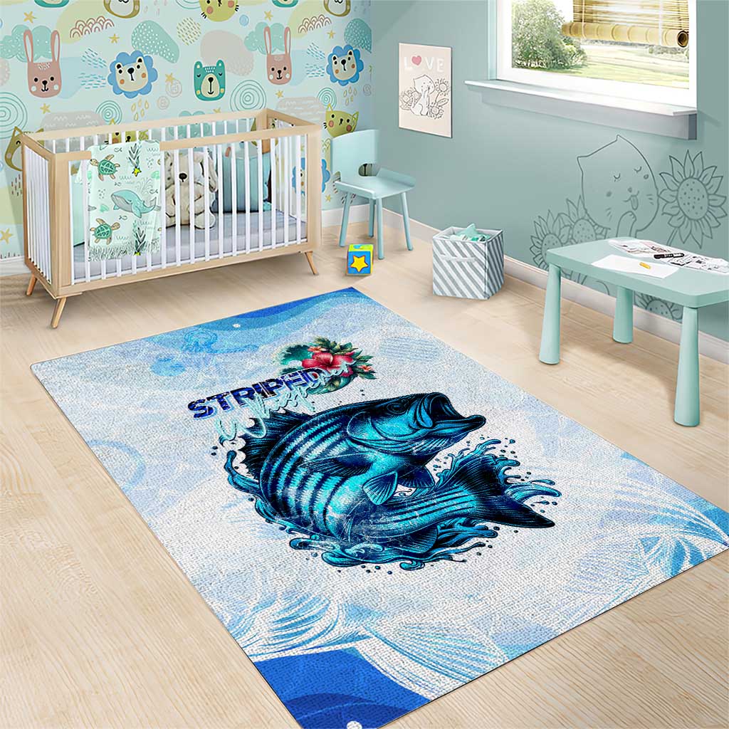 Striped Bass Whisperer Area Rug Tropical Wave Fishing Design - Wonder Print Shop