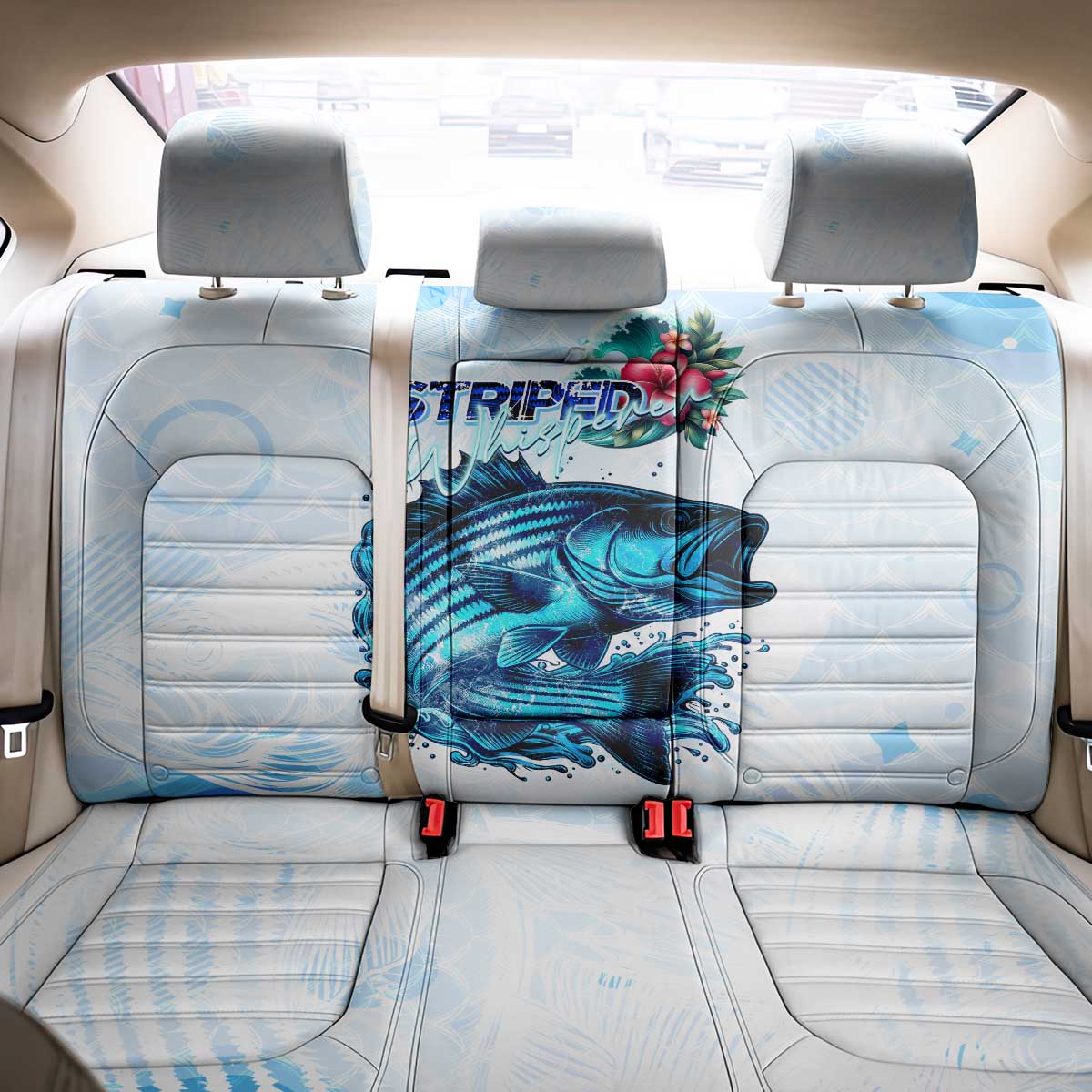 Striped Bass Whisperer Back Car Seat Cover Tropical Wave Fishing Design - Wonder Print Shop