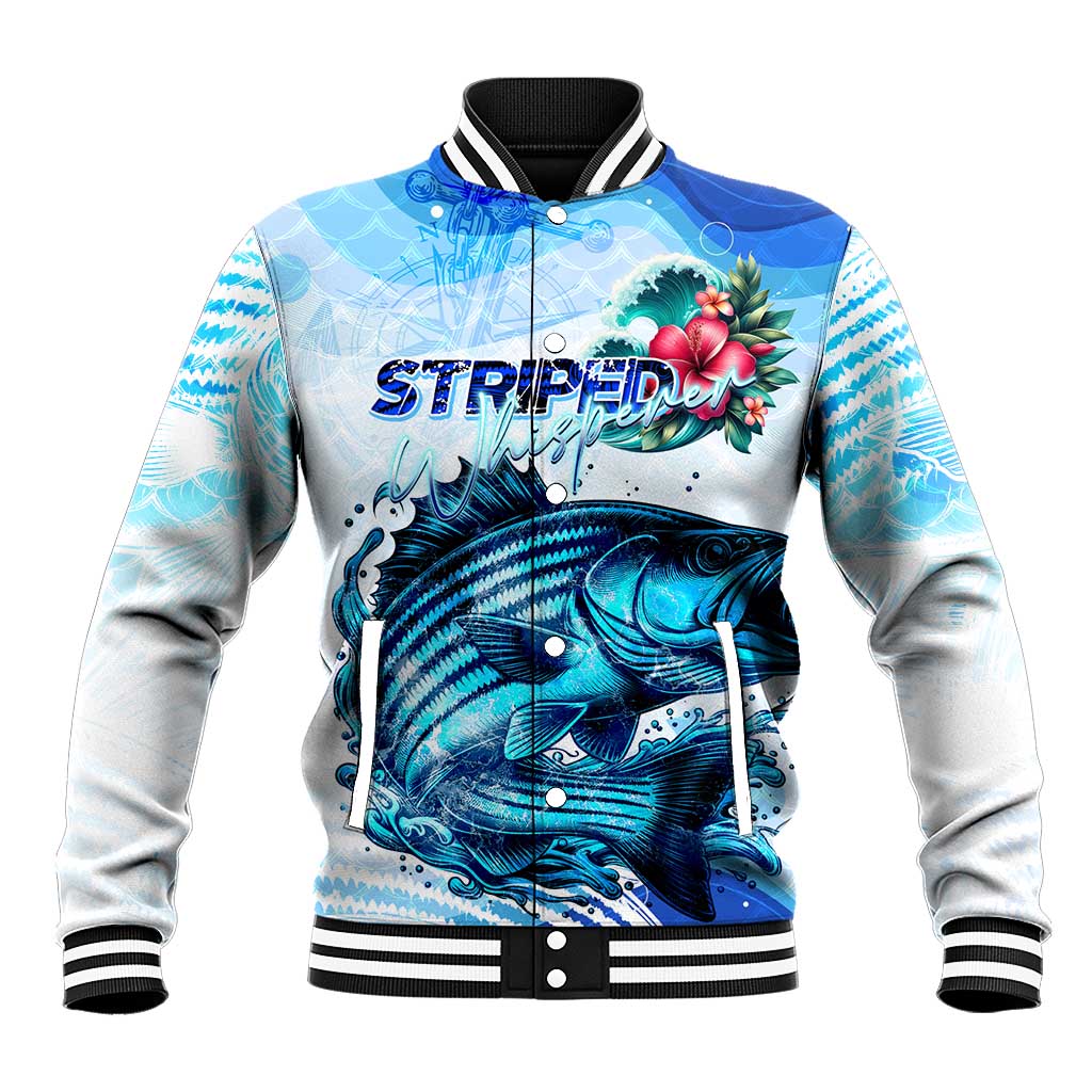 Striped Bass Whisperer Baseball Jacket Tropical Wave Fishing Design - Wonder Print Shop