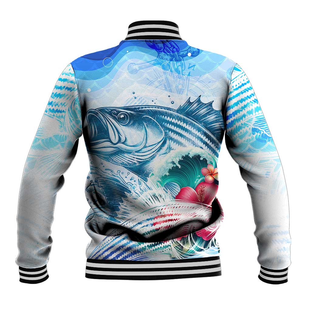 Striped Bass Whisperer Baseball Jacket Tropical Wave Fishing Design - Wonder Print Shop