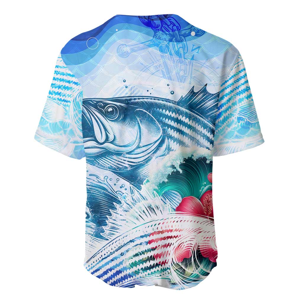 Striped Bass Whisperer Baseball Jersey Tropical Wave Fishing Design - Wonder Print Shop