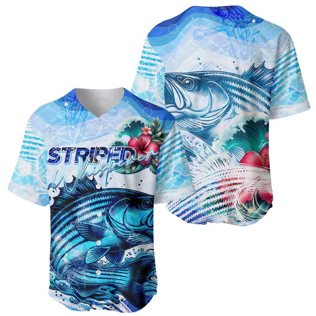 Striped Bass Whisperer Baseball Jersey Tropical Wave Fishing Design - Wonder Print Shop