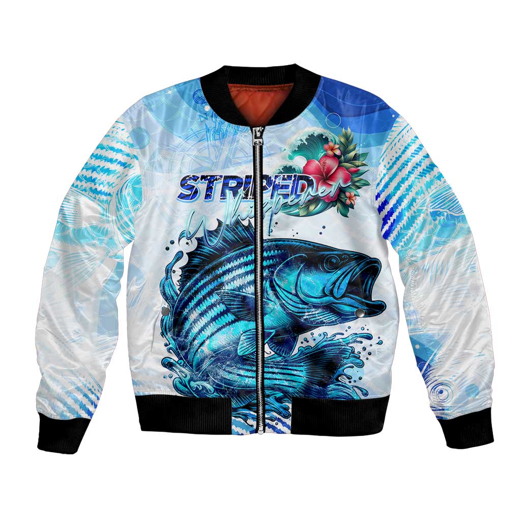 Striped Bass Whisperer Bomber Jacket Tropical Wave Fishing Design - Wonder Print Shop