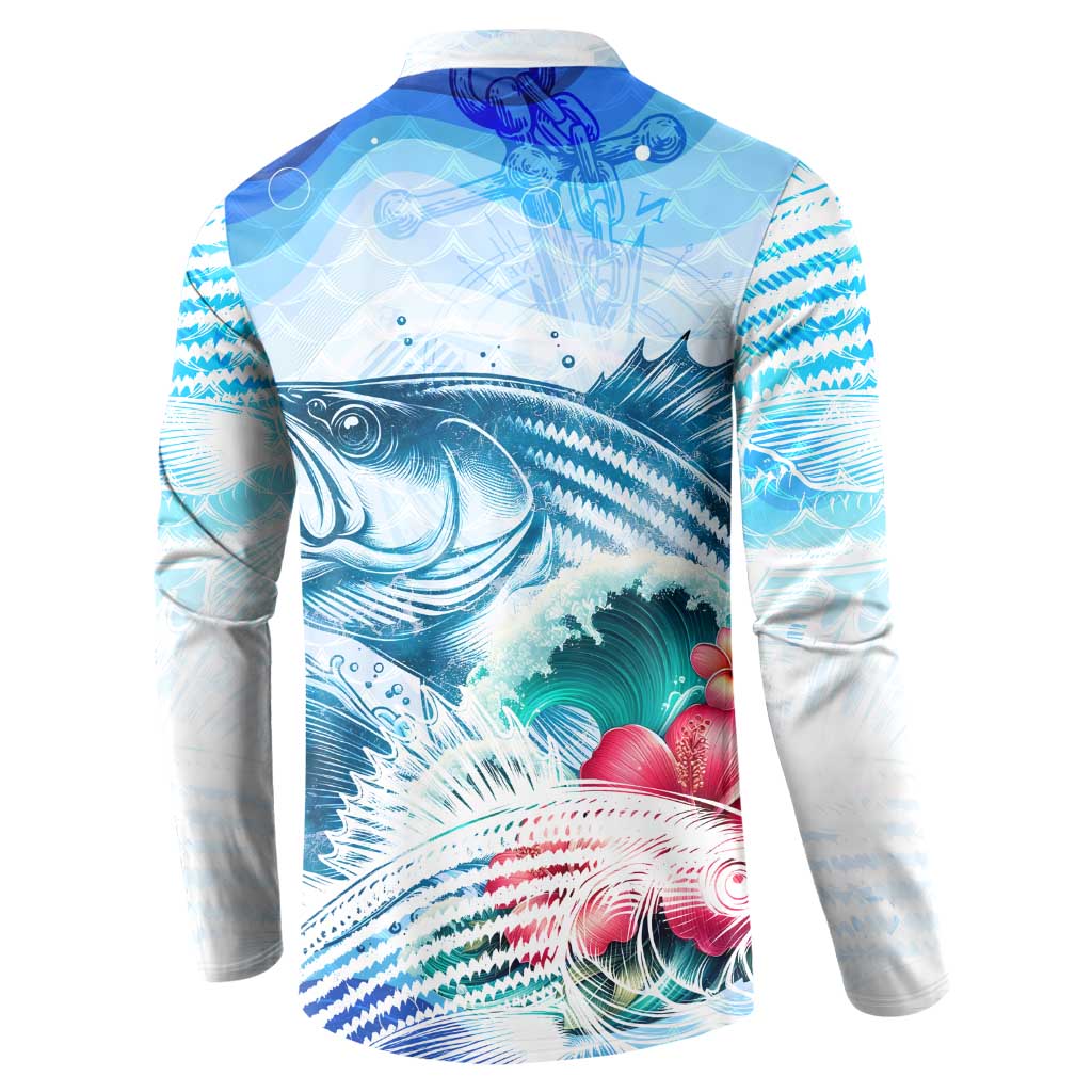 Striped Bass Whisperer Button Sweatshirt Tropical Wave Fishing Design - Wonder Print Shop
