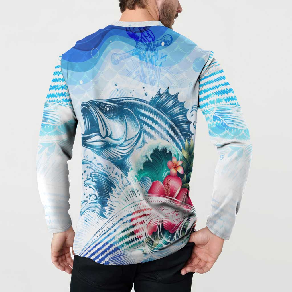Striped Bass Whisperer Button Sweatshirt Tropical Wave Fishing Design - Wonder Print Shop