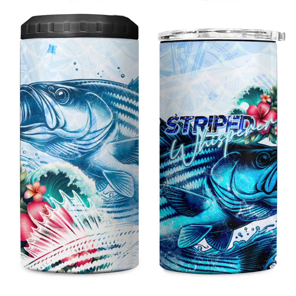 Striped Bass Whisperer 4 in 1 Can Cooler Tumbler Tropical Wave Fishing Design - Wonder Print Shop