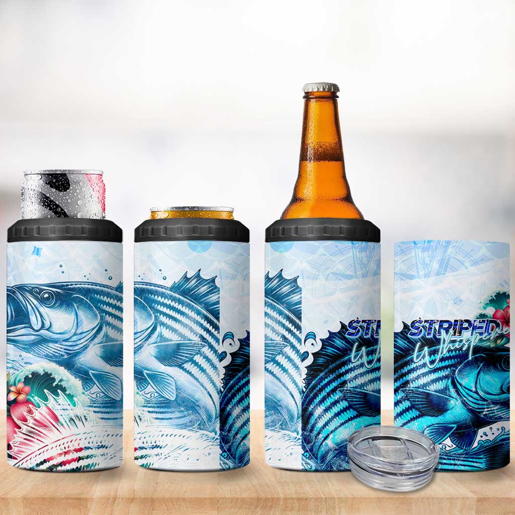 Striped Bass Whisperer 4 in 1 Can Cooler Tumbler Tropical Wave Fishing Design - Wonder Print Shop