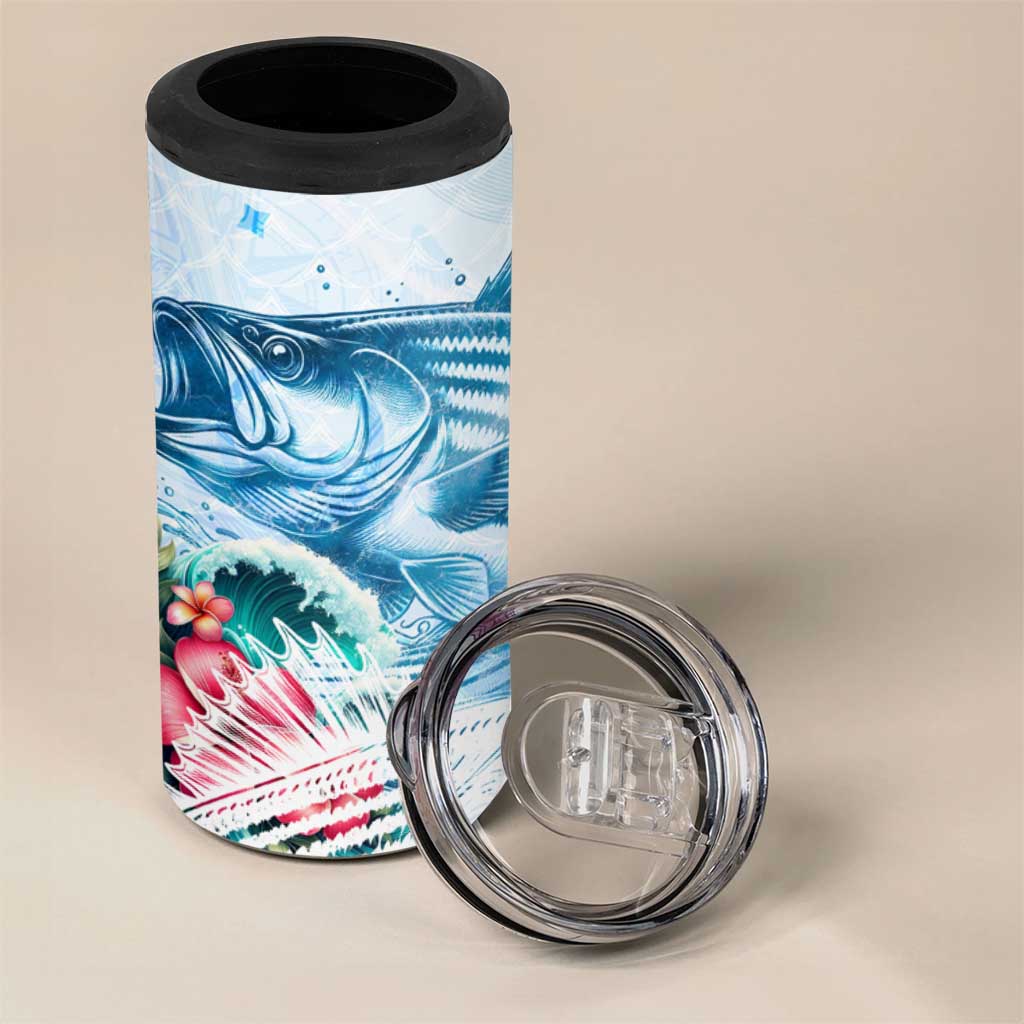 Striped Bass Whisperer 4 in 1 Can Cooler Tumbler Tropical Wave Fishing Design - Wonder Print Shop