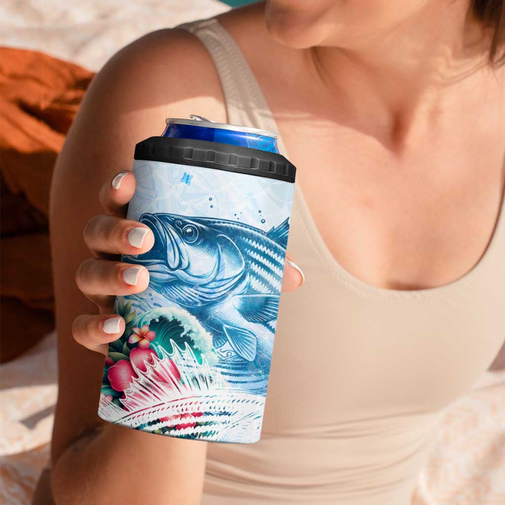 Striped Bass Whisperer 4 in 1 Can Cooler Tumbler Tropical Wave Fishing Design - Wonder Print Shop