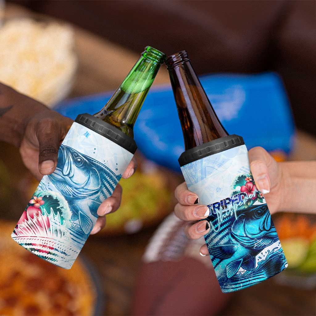 Striped Bass Whisperer 4 in 1 Can Cooler Tumbler Tropical Wave Fishing Design - Wonder Print Shop