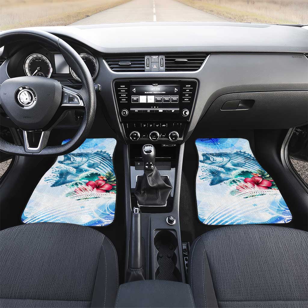 Striped Bass Whisperer Car Mats Tropical Wave Fishing Design - Wonder Print Shop
