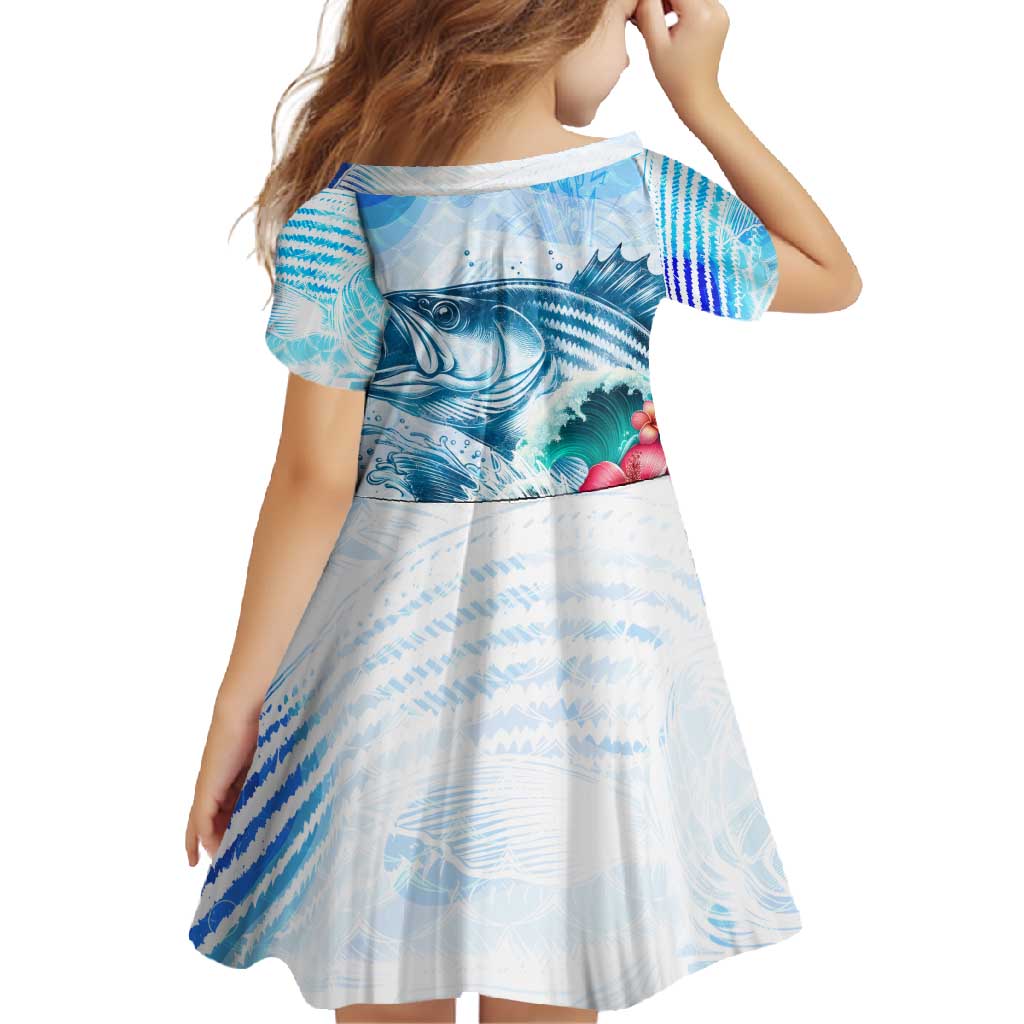 Striped Bass Whisperer Family Matching Long Sleeve Bodycon Dress and Hawaiian Shirt Tropical Wave Fishing Design - Wonder Print Shop