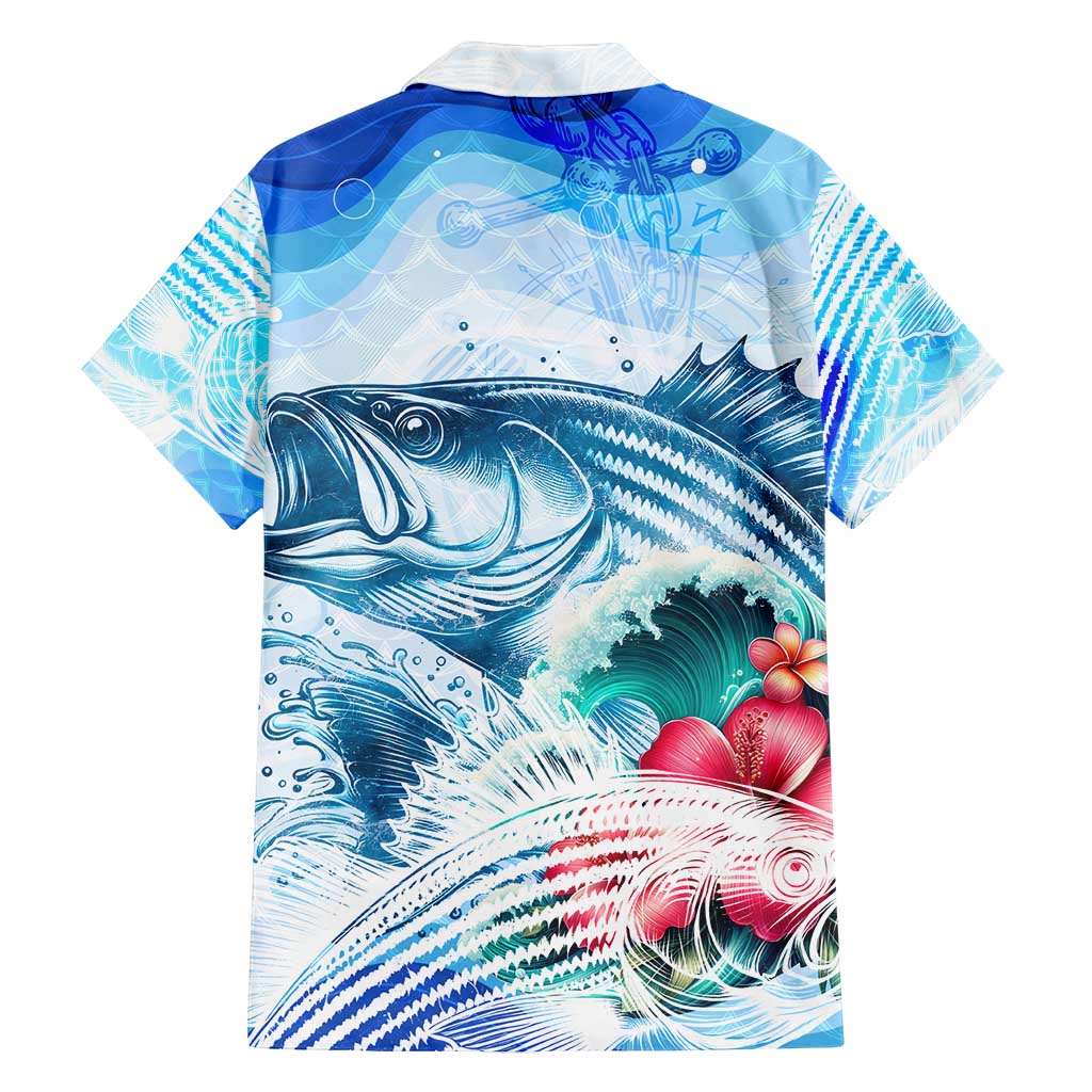 Striped Bass Whisperer Family Matching Long Sleeve Bodycon Dress and Hawaiian Shirt Tropical Wave Fishing Design - Wonder Print Shop