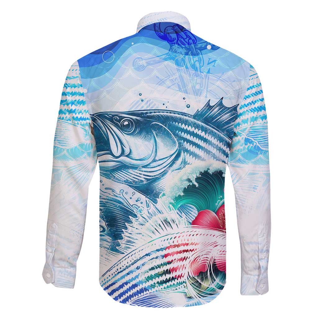 Striped Bass Whisperer Family Matching Long Sleeve Bodycon Dress and Hawaiian Shirt Tropical Wave Fishing Design - Wonder Print Shop