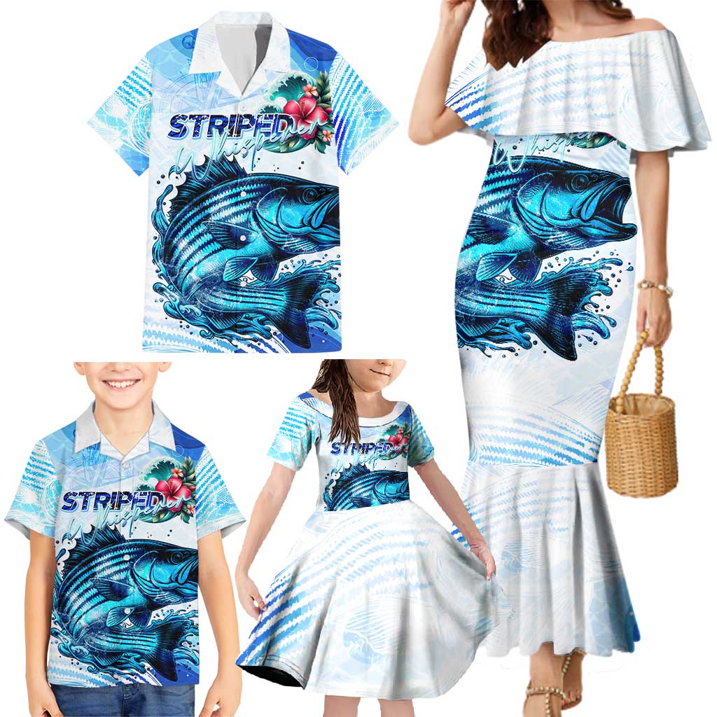 Striped Bass Whisperer Family Matching Mermaid Dress and Hawaiian Shirt Tropical Wave Fishing Design - Wonder Print Shop