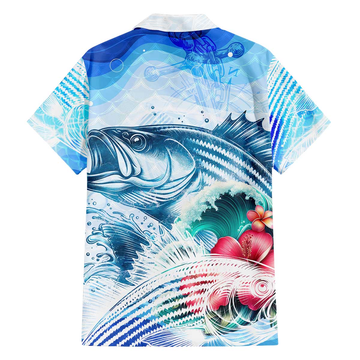 Striped Bass Whisperer Family Matching Off The Shoulder Long Sleeve Dress and Hawaiian Shirt Tropical Wave Fishing Design - Wonder Print Shop