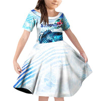 Striped Bass Whisperer Family Matching Off Shoulder Short Dress and Hawaiian Shirt Tropical Wave Fishing Design - Wonder Print Shop