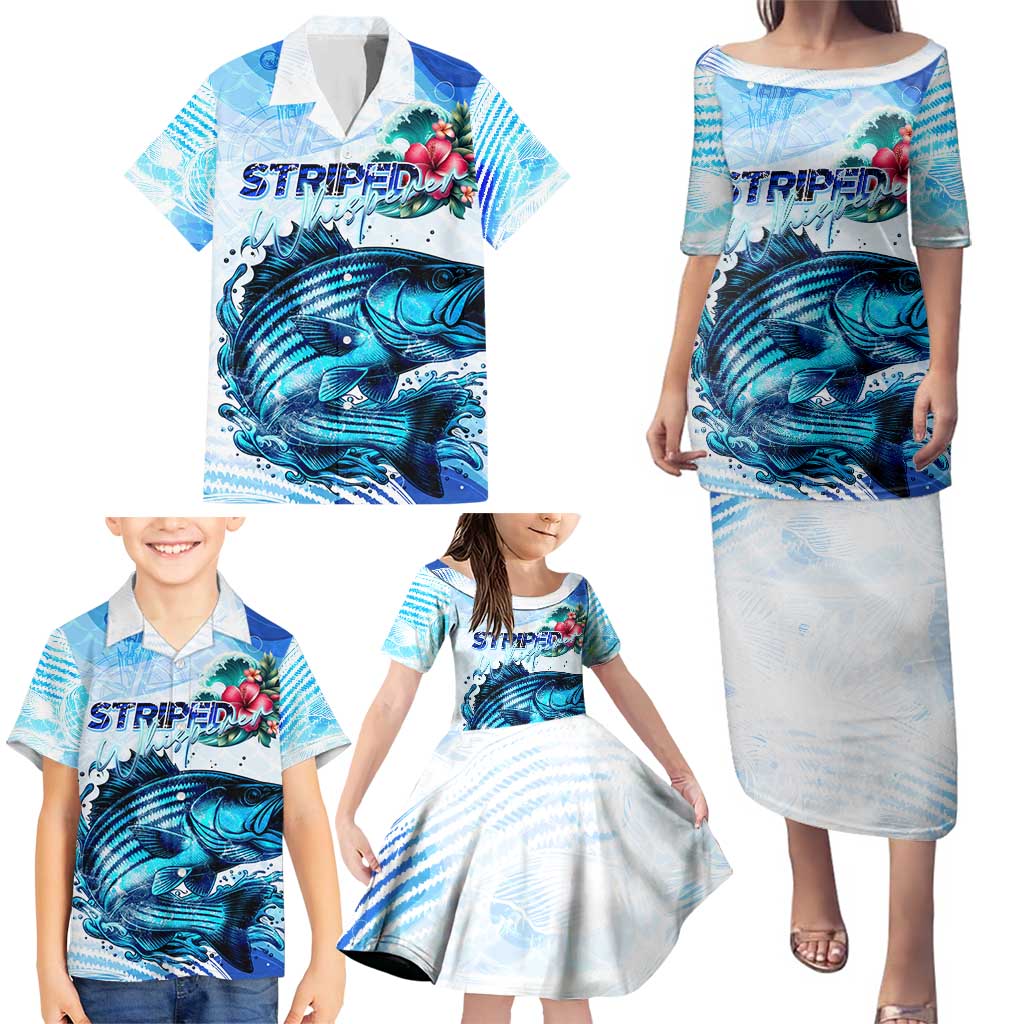 Striped Bass Whisperer Family Matching Puletasi and Hawaiian Shirt Tropical Wave Fishing Design - Wonder Print Shop