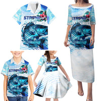 Striped Bass Whisperer Family Matching Puletasi and Hawaiian Shirt Tropical Wave Fishing Design - Wonder Print Shop