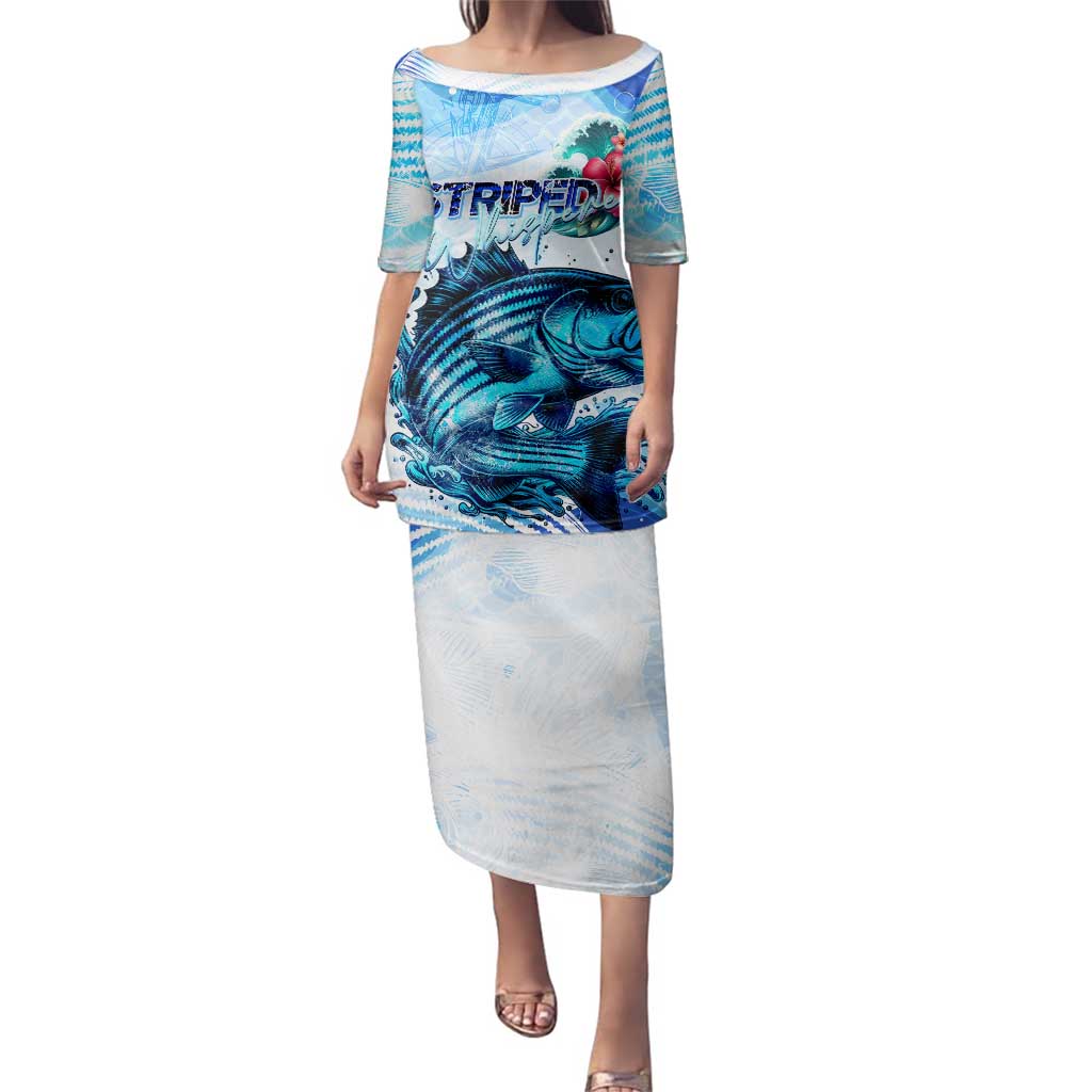 Striped Bass Whisperer Family Matching Puletasi and Hawaiian Shirt Tropical Wave Fishing Design - Wonder Print Shop