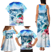 Striped Bass Whisperer Family Matching Tank Maxi Dress and Hawaiian Shirt Tropical Wave Fishing Design - Wonder Print Shop