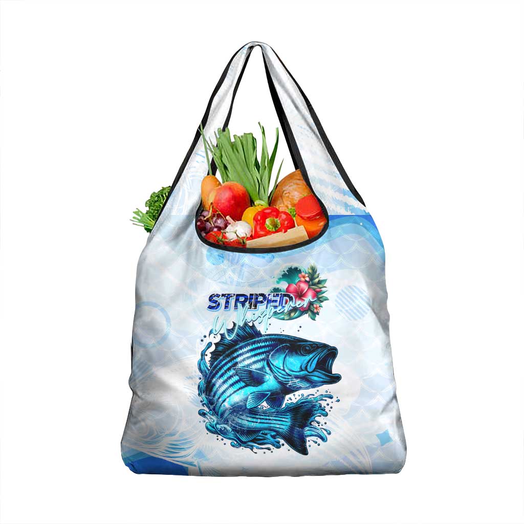 Striped Bass Whisperer Grocery Bag Tropical Wave Fishing Design - Wonder Print Shop