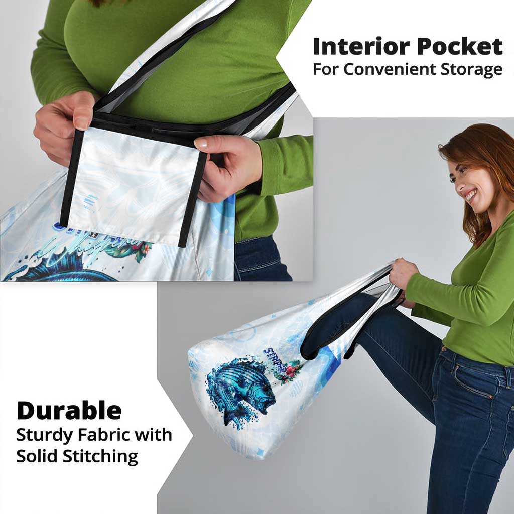 Striped Bass Whisperer Grocery Bag Tropical Wave Fishing Design - Wonder Print Shop