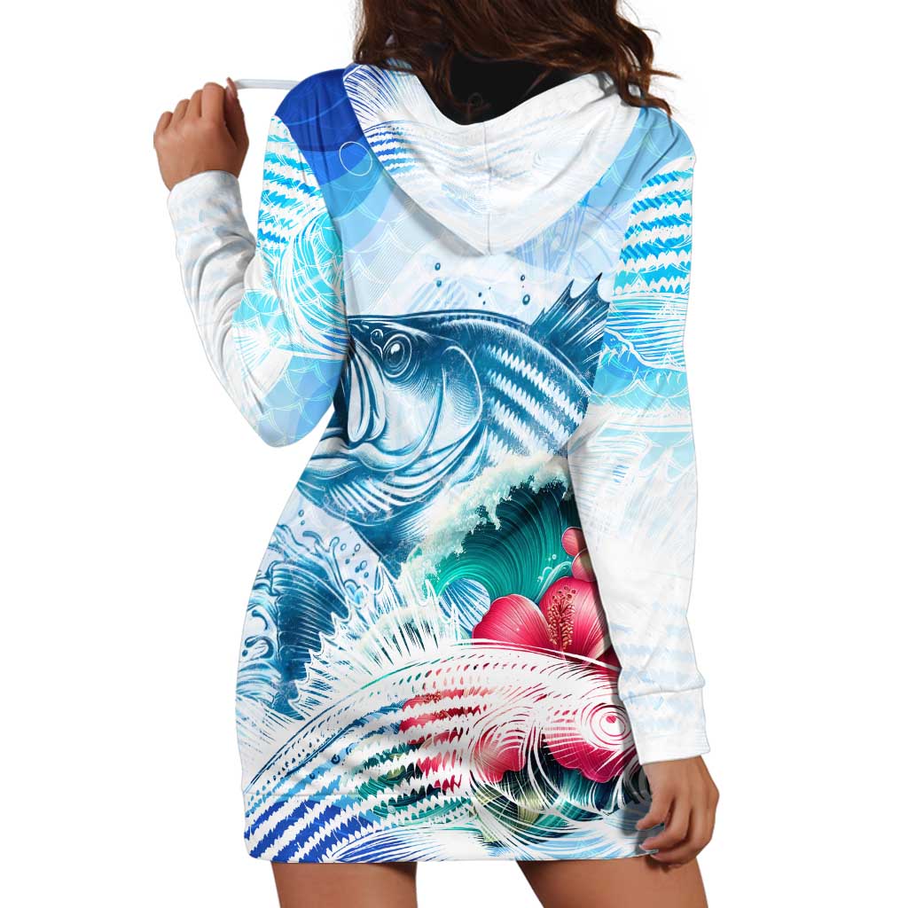 Striped Bass Whisperer Hoodie Dress Tropical Wave Fishing Design - Wonder Print Shop