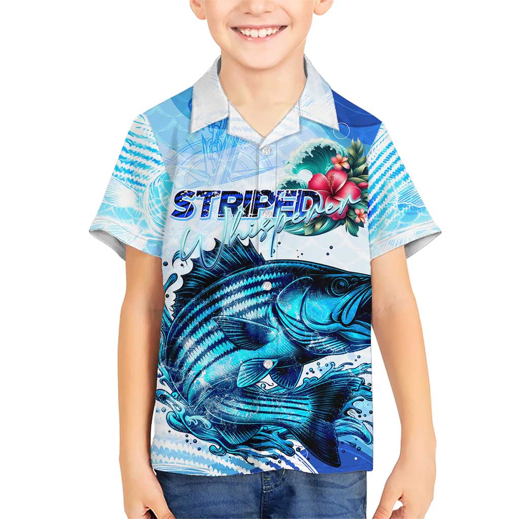 Striped Bass Whisperer Kid Hawaiian Shirt Tropical Wave Fishing Design - Wonder Print Shop