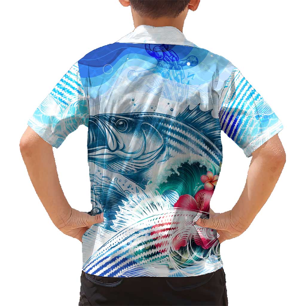 Striped Bass Whisperer Kid Hawaiian Shirt Tropical Wave Fishing Design - Wonder Print Shop