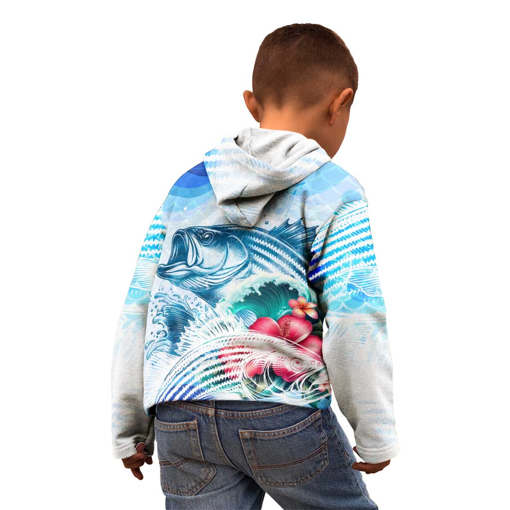 Striped Bass Whisperer Kid Hoodie Tropical Wave Fishing Design - Wonder Print Shop