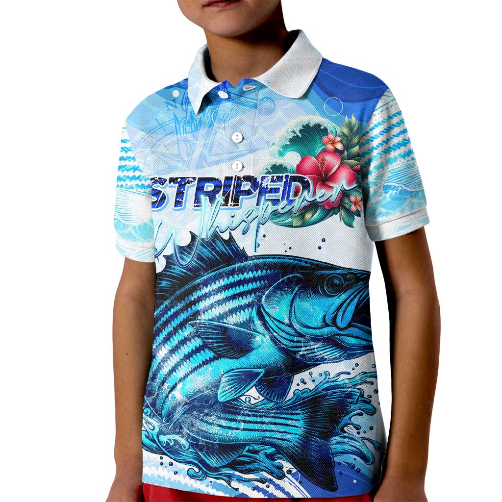 Striped Bass Whisperer Kid Polo Shirt Tropical Wave Fishing Design - Wonder Print Shop