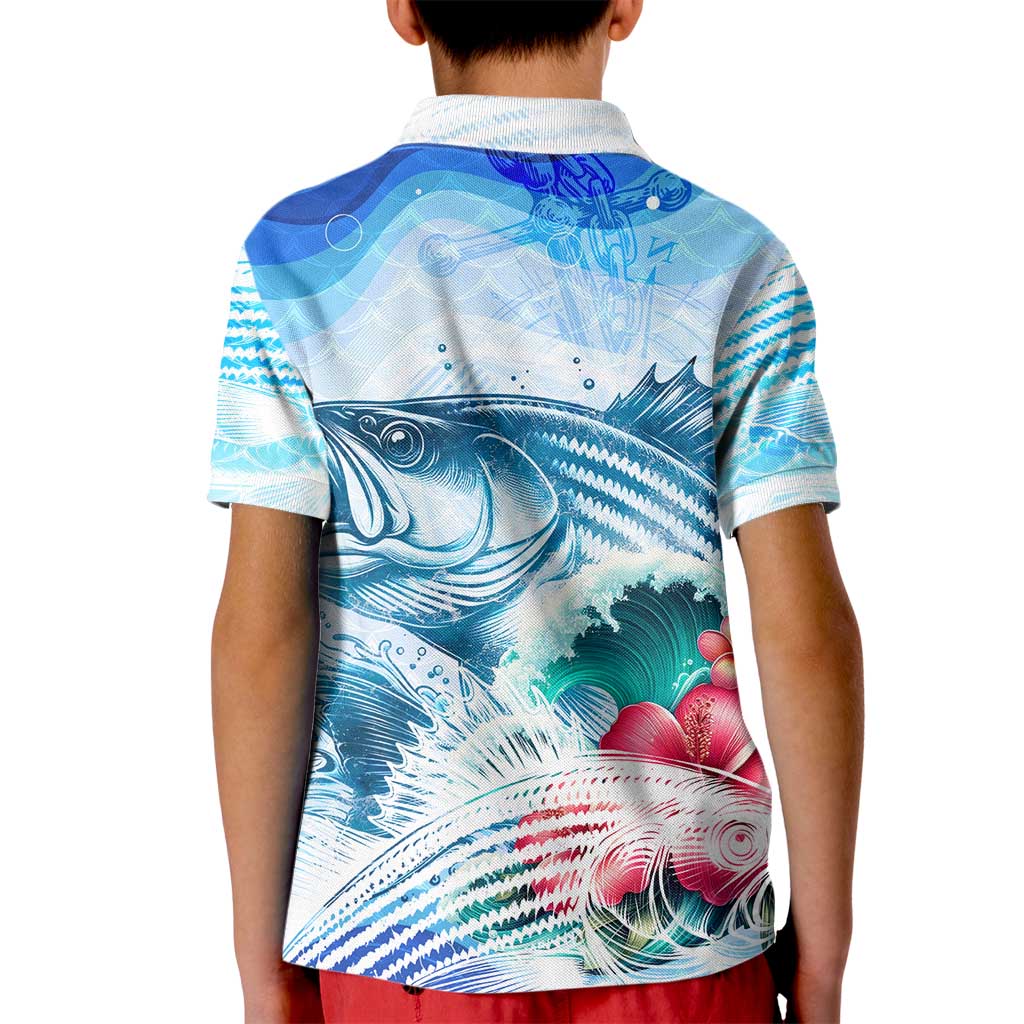 Striped Bass Whisperer Kid Polo Shirt Tropical Wave Fishing Design - Wonder Print Shop