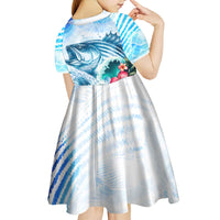 Striped Bass Whisperer Kid Short Sleeve Dress Tropical Wave Fishing Design - Wonder Print Shop