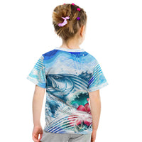 Striped Bass Whisperer Kid T Shirt Tropical Wave Fishing Design - Wonder Print Shop