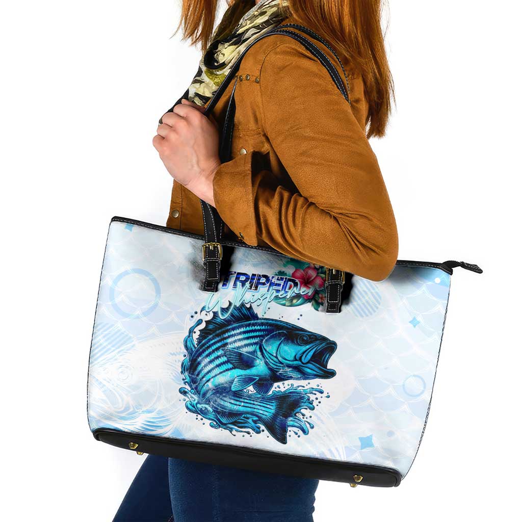 Striped Bass Whisperer Leather Tote Bag Tropical Wave Fishing Design - Wonder Print Shop