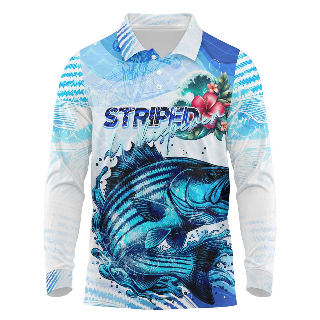 Striped Bass Whisperer Long Sleeve Polo Shirt Tropical Wave Fishing Design - Wonder Print Shop