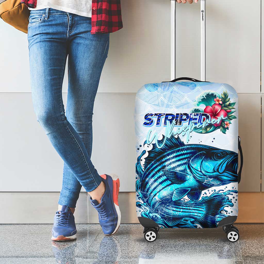 Striped Bass Whisperer Luggage Cover Tropical Wave Fishing Design - Wonder Print Shop