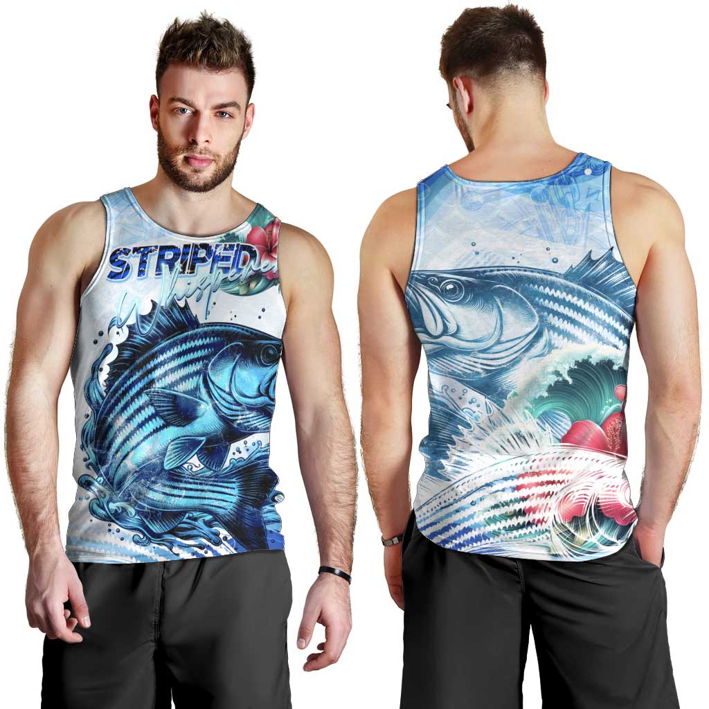 Striped Bass Whisperer Men Tank Top Tropical Wave Fishing Design - Wonder Print Shop