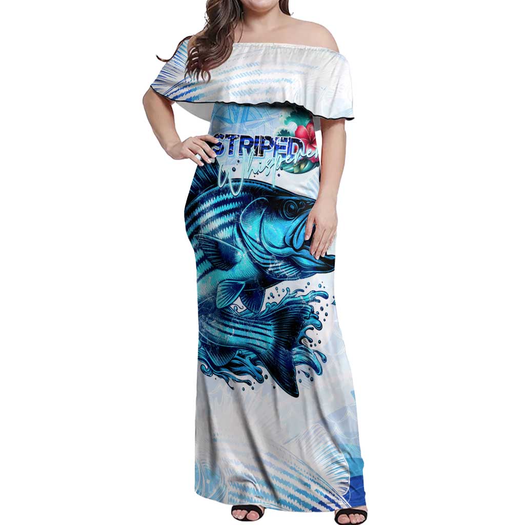 Striped Bass Whisperer Off Shoulder Maxi Dress Tropical Wave Fishing Design - Wonder Print Shop