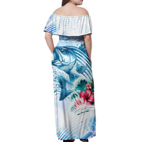 Striped Bass Whisperer Off Shoulder Maxi Dress Tropical Wave Fishing Design - Wonder Print Shop