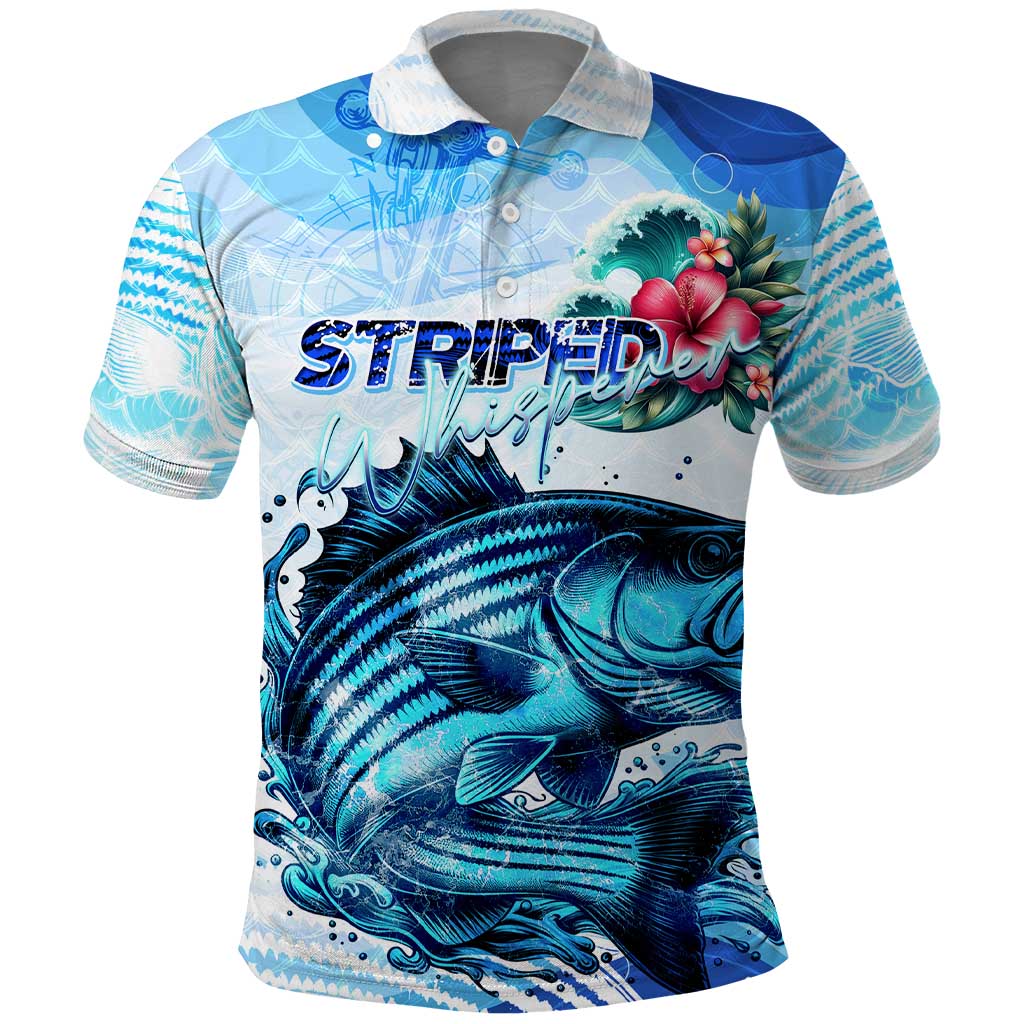 Striped Bass Whisperer Polo Shirt Tropical Wave Fishing Design - Wonder Print Shop