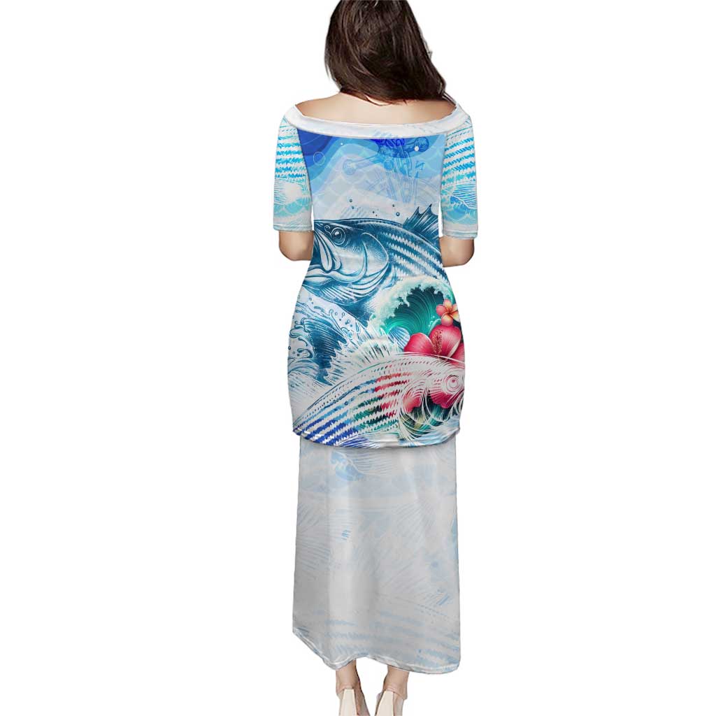 Striped Bass Whisperer Puletasi Tropical Wave Fishing Design - Wonder Print Shop