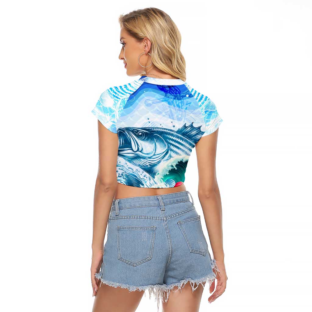 Striped Bass Whisperer Raglan Cropped T Shirt Tropical Wave Fishing Design - Wonder Print Shop